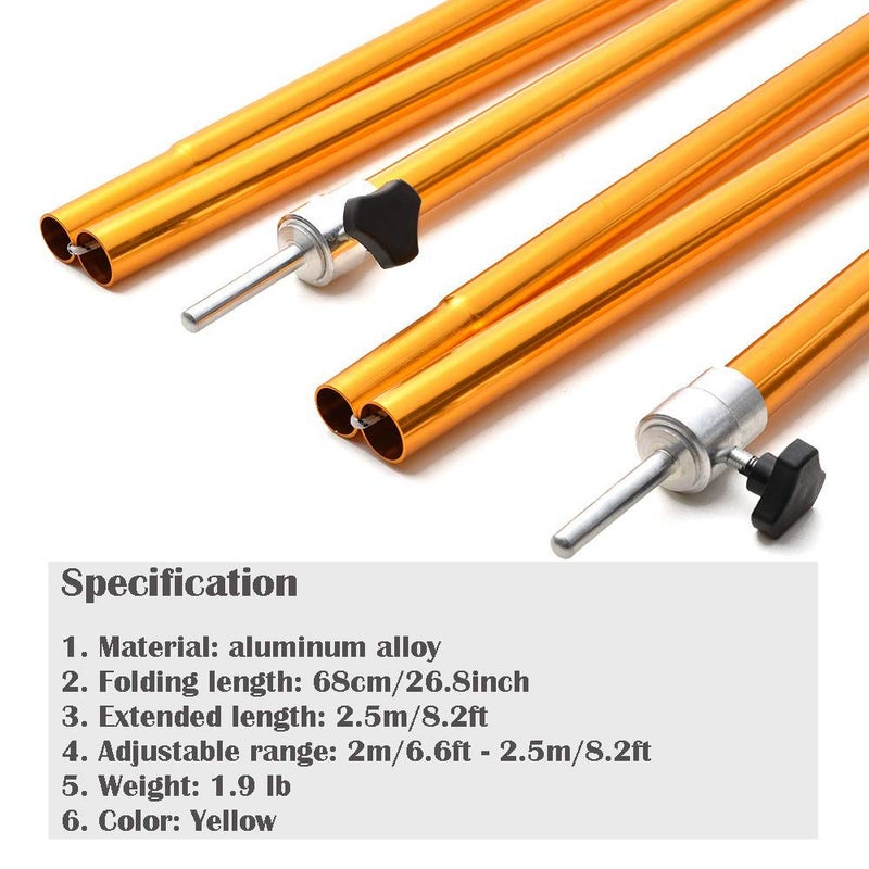 Odoland Adjustable Telescoping Aluminum Tarp and Tent Poles Set of 2 - Collapsible Lightweight for Camping, Backpacking, Hammocks, Sun Shade Shelters, and Awnings - Image 3